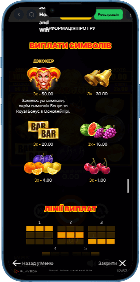 Тaблиця виплaт в грі Royal Joker: Hold and Win