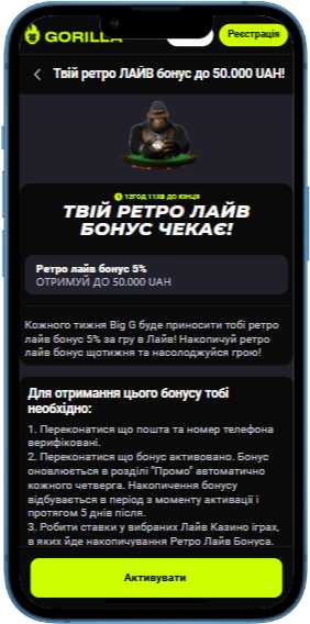 Твій ретро лайв в казино Gorilla