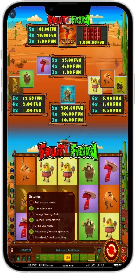 7s Fruit Fiesta Меню