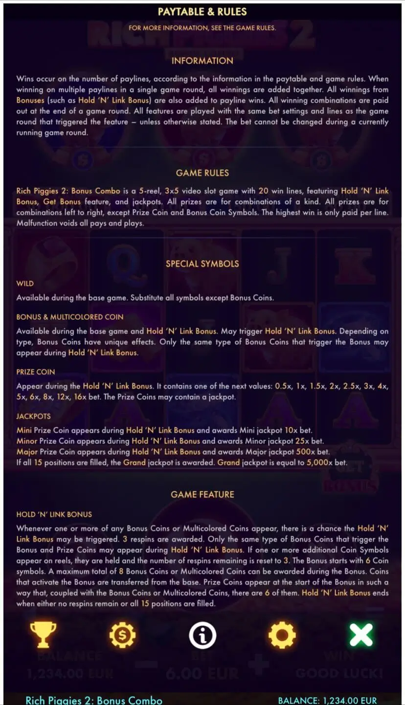 Rich Piggies 2: Bonus Combo Правила