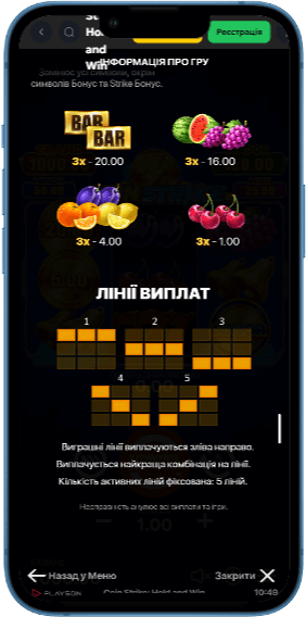 Лініі виплат гри Coin Strike: Hold and Win