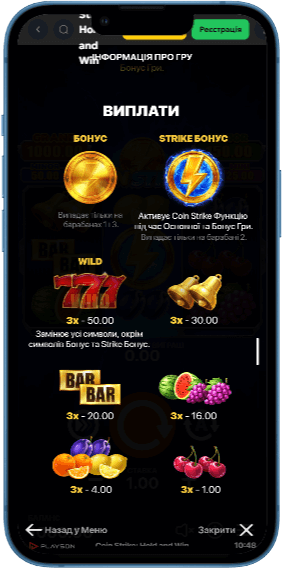 Виплати в грі Coin Strike: Hold and Win
