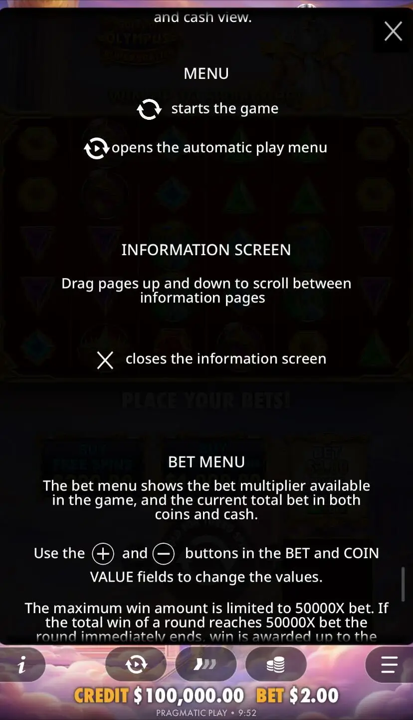 Gates of Olympus Super Scatter Меню