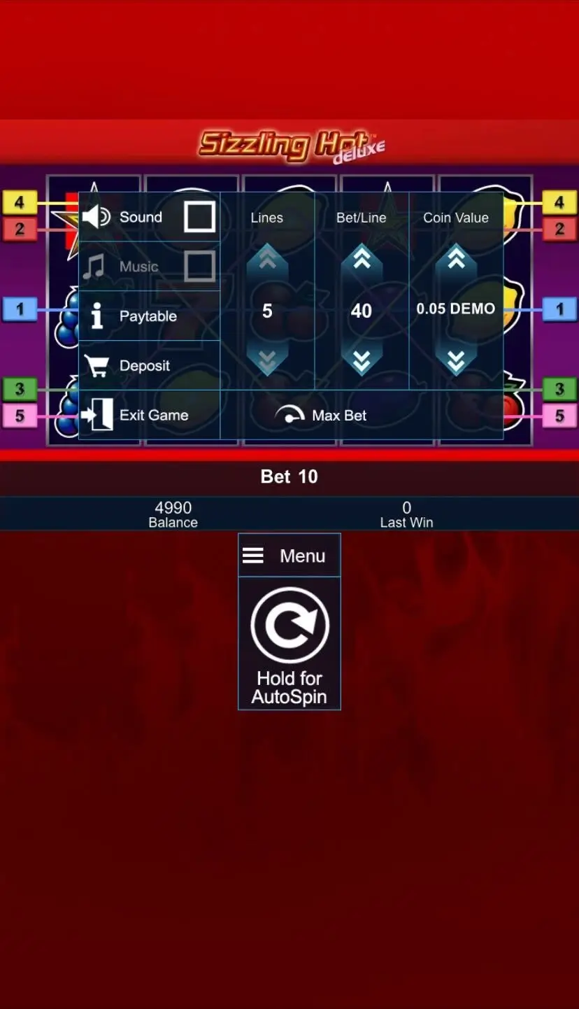Sizzling Hot Меню