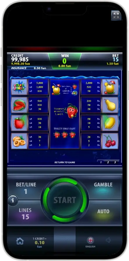 Fruit Party Deluxe Меню