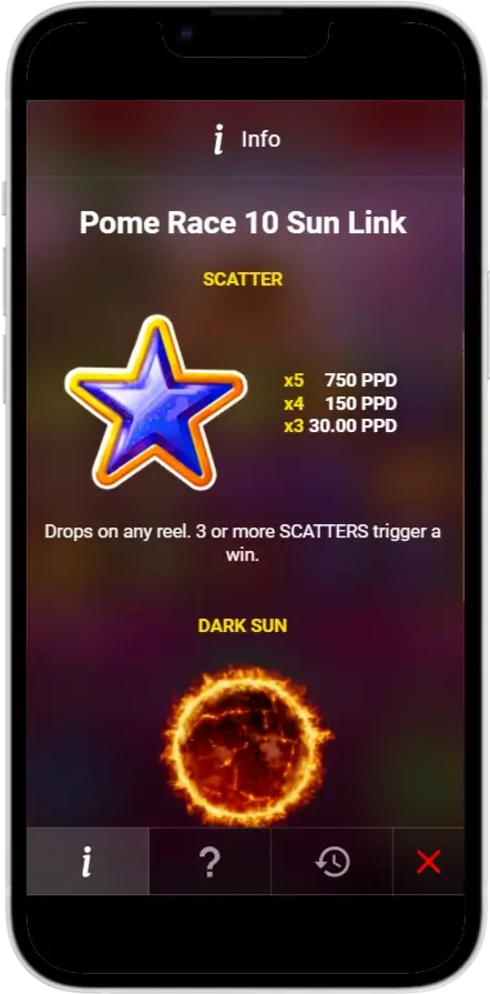 Pome Race 10 Sun Link Меню