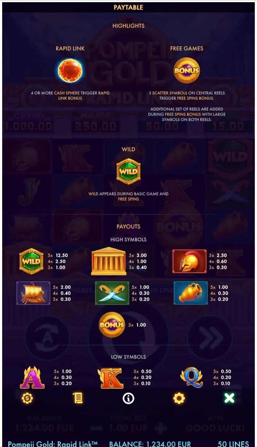 Pompeii Gold Rapid Link Символы