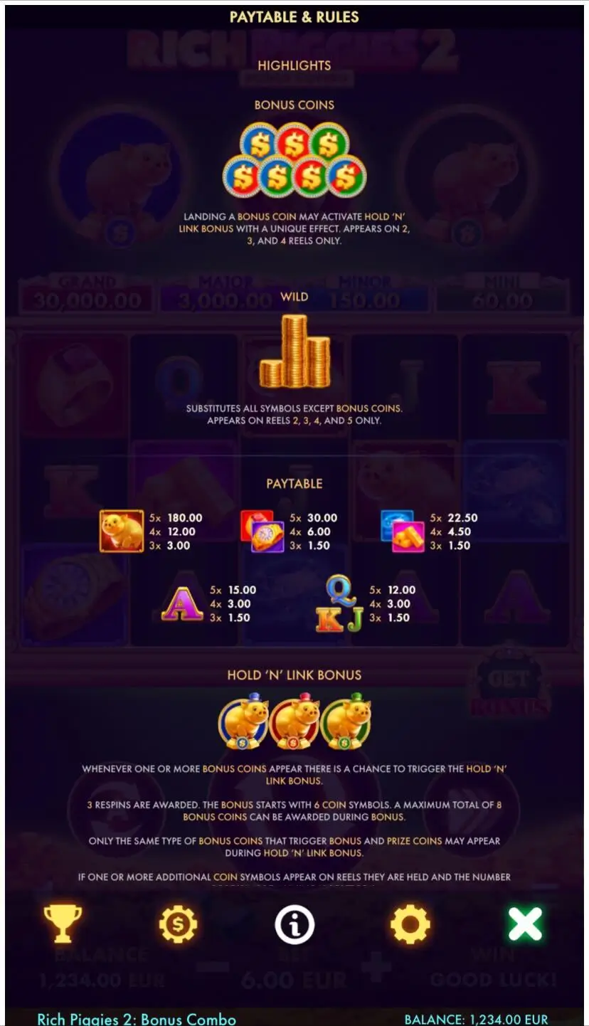 Rich Piggies 2: Bonus Combo Символы