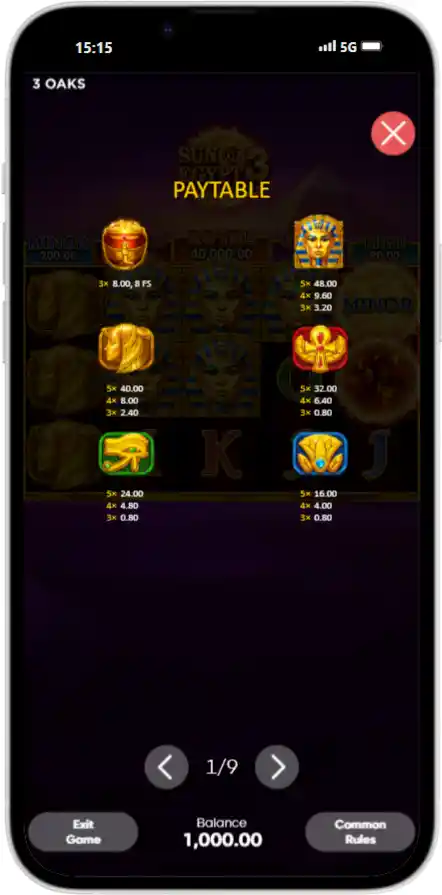 Sun Of Egypt 3 Таблица выплат