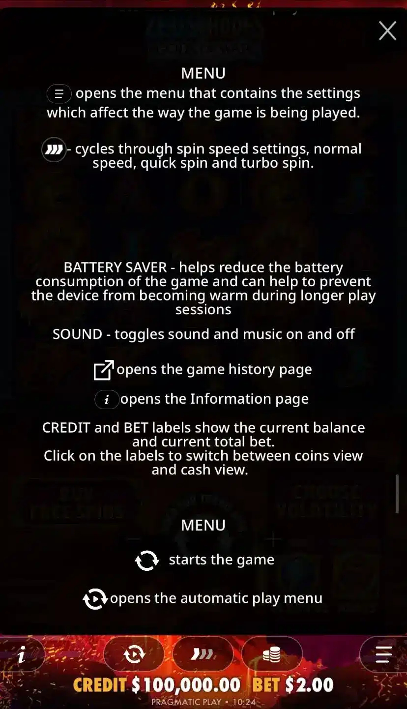 Zeus vs Hades — Gods of War Меню